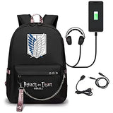 Attack on Titan Backpack for School Bag Bookbag Rucksack Shingeki no Kyojin Levi Eren Anime with USB Charging Port (01)