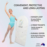 Dance Garment Bag For Costumes-Girls Unicorn Bag White Cover with 3 Large pockets at front BE UNIQUE UNICORN LOGO Strong Sturdy Zip at Back Great for Storage & Traveling 47x27 inches