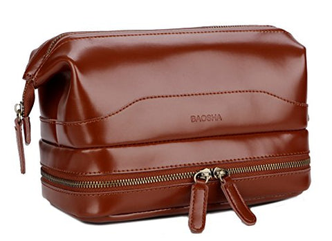 Baosha Xs-02 Genuine Leather Travel Toiletry Bag Shaving Kit Cosmetic Makeup Bag (Brown)