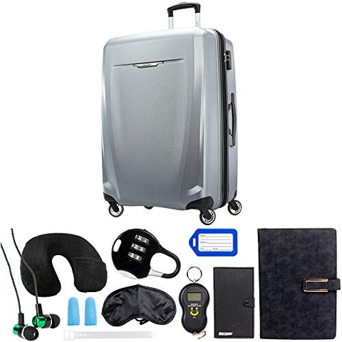 Samsonite Winfield 3 DLX Spinner 78/28 Checked Luggage, Silver (120754-1776) with Deco Gear 10 Piece Luggage Accessory Ultimate Travel Bundle