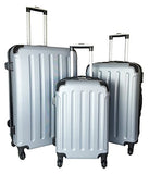 3 Pc Luggage Set Hardside Rolling 4Wheel Spinner Upright Carryon Travel Abs Silver