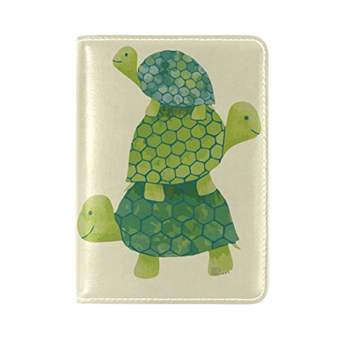 Cartoon Three Turtles Genuine Leather UAS Passport Holder Travel Wallet Cover Case