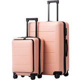 COOLIFE Luggage Suitcase Piece Set Carry On ABS+PC Spinner Trolley with pocket Compartmnet Weekend Bag (Sakura pink, 2-piece Set)