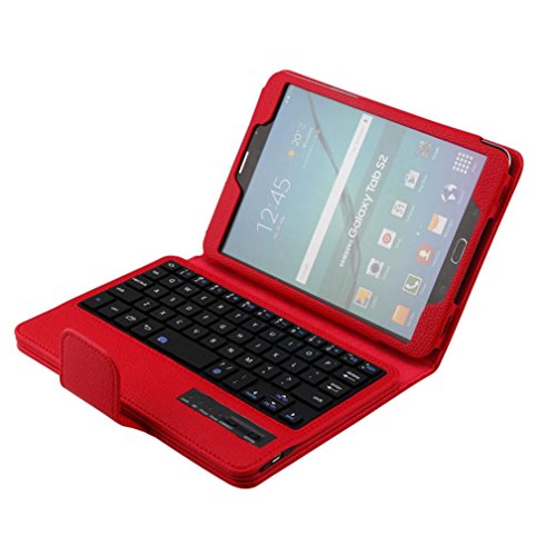 AutumnFall Folio Leather Case+Bluetooth Keyboard for Samsung GALAXY Tab S2 T710 (Red)