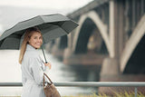 EEZ-Y Compact Travel Umbrella w/Windproof Double Canopy Construction - Auto Open/Close Button