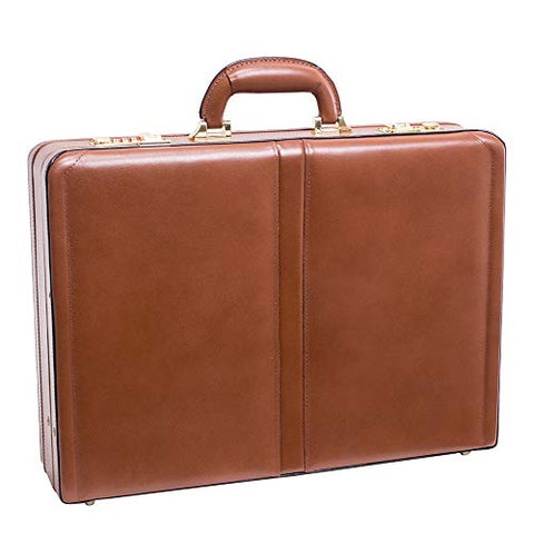 [Personalized Initials Embossing]McKleinUSA Mens HARPER Leather Expandable Attache Case in Brown
