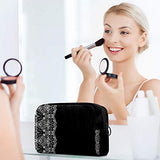 LORVIES Black And Lace Makeup Bag Toiletry Bag for Women Skincare Cosmetic Handy Pouch Zipper Handbag