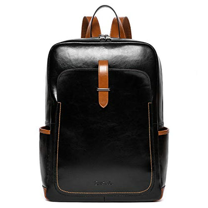 BOSTANTEN Leather Laptop Backpack Purses Casual College Casual Bags Daypack Black