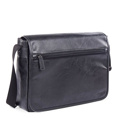 Bugatti Valentino Messenger Bag, Vegan Leather with Canvas Trim, Black