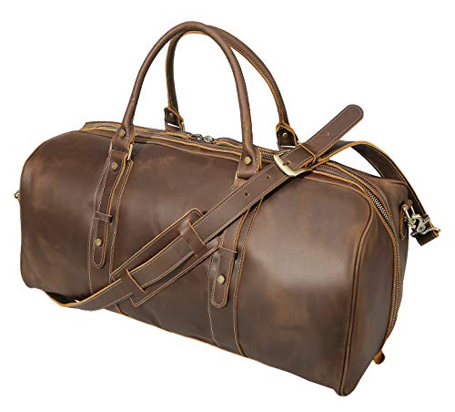Polare 23" Classic Full Grain Leather Weekender Travel Overnight Luggage Duffel Bag