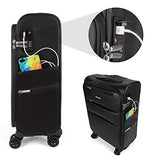 NEWCOM Luggage 20 Inch Carry On Softside Spinner Business Suitcase Softshell Trolley Case with USB Charging Port Build-in TSA Lock