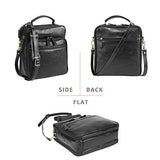 Banuce Small Black Full Grains Italian Leather Messenger Bag for Men Shoulder Crossbody Bag