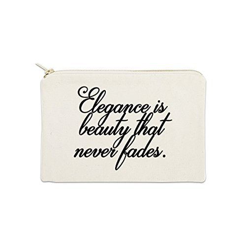 Elegance Is Beauty That Never Fades 12 oz Cosmetic Makeup Cotton Canvas Bag - (Natural Canvas)