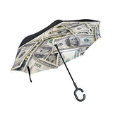 Reverse Umbrella Money Dollar Windproof Anti-UV for Car Outdoor Use
