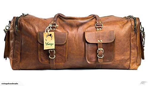 KK's 30 Inch Real Goat Leather Large Handmade Travel Luggage Bags in Square Big bag Carry On