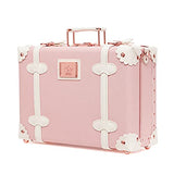 urecity Vintage and Cute Small Suitcase Made with PU Leather and PP - Women and Men Handbag (16", Princess Pink)