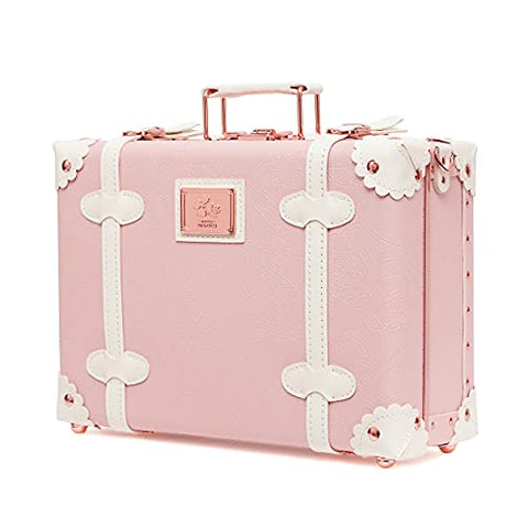 urecity Vintage and Cute Small Suitcase Made with PU Leather and PP - Women and Men Handbag (16", Princess Pink)