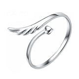 Acxico Silvery Heart Shape and Angel Wing Adjustable Ring