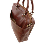Tuscany Leather Pisa Leather Laptop Briefcase With Front Pocket - Tl141660 (Dark Brown)