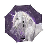 Reverse Umbrella Purple Star Unicorn Windproof Anti-UV for Car Outdoor Use