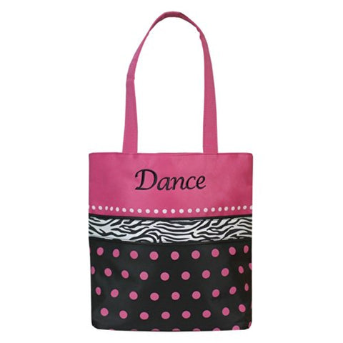 Sassi Black Pink Dots Zebra Ribbon Embroidered Dance Tote