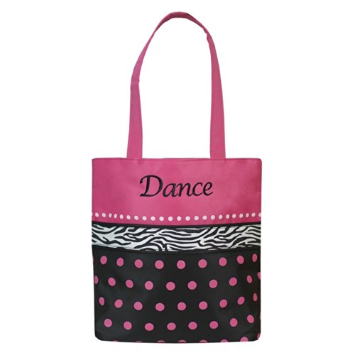 Sassi Black Pink Dots Zebra Ribbon Embroidered Dance Tote