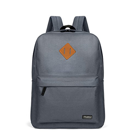 Thikin Grey Bookbag Basic Backpack Casual Light Rucksacks Outdoor Travel Bag