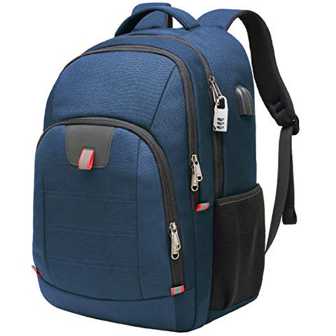 Travel Laptop Backpack,Extra Large Anti Theft College School Backpack for Men and Women with USB Charging Port,Water Resistant Big Business Computer Backpack Bag Fit 17 Inch Laptop and Notebook,Blue