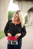 Red Custom Stadium Clear Zip Pouch With Detachable Crossbody Strap And Wristlet