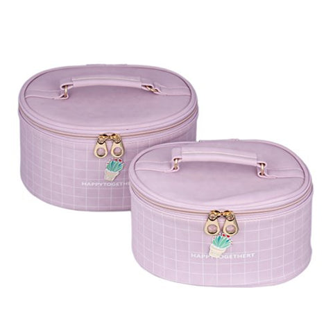 Damara Women'S Makeup Travelling Cosmetic Box Pu Double Storage Case,Purple