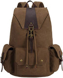 BLUBOON Canvas Vintage Backpack Leather Casual Men Women Laptop Travel Rucksack (Coffee)