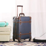 Vintage Luggage Carryon Suitcase Travel - HoJax Classic Trolley Luggage with Spinner Wheels, TSA Lock, Lightweight, 20 inch, Navy Blue