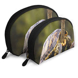 Makeup Bag Cute Turtle Brown Portable Half Moon Cosmetic Bags Set Case For Women,Girls 2 Piece