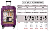 Luggage Set 3 Piece Set Suitcase set with TSA Lock Spinner Hard shell Lightweight (Purple)