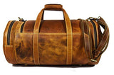 Travel Duffel Overnight Barrel Weekend Leather Bag by Aaron Leather (Brown)
