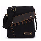 AUGUR Vintage Messenger Bag Ipad Bag Canvas Leather Messenger bags Shoulder Bag (Black)