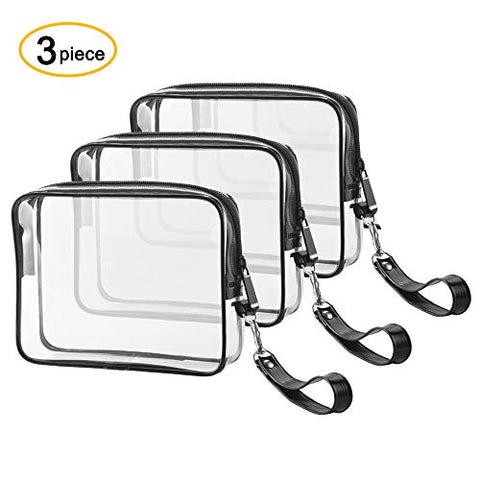 Ariza Clear Toiletry Bag Tsa Approved, Travel Accessories Toiletries Bags Carry On 3-1-1 Quart Sized Airport Airline Compliant Makeup Organizers with Zipper 3pcs/pack (Black)