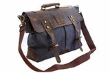Devil Hunter Genuine Leather Vintage 16" Laptop Canvas Messenger Satchel Briefcase Bag Grey