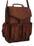 Vintage Brown School Bag Leather Backpack Laptop Messenger Bag Rucksack Sling For Men Women