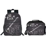 iPrint 19" School Backpack & Lunch Bag Bundle,Guitar,Love The Rock Music Themed Sketch Art Sound Box and Text on Chalkboard Print Decorative,Dark Taupe White,for Boys Girls