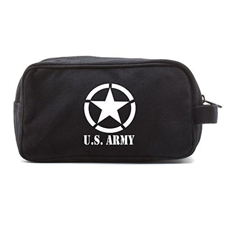 U.S. Army Star Military Canvas Shower Kit Travel Toiletry Bag Case in Black & White