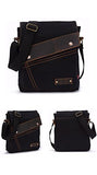 AUGUR Vintage Messenger Bag Ipad Bag Canvas Leather Messenger bags Shoulder Bag (Black)