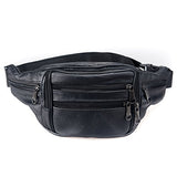 FANNING511 Waist Pack Cowhide Leather Large Size 7 Pockets Fanny Pack Black