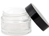 Vivaplex, 12, Clear, 1 oz, Round Glass Jars, with Inner Liners and black Lids
