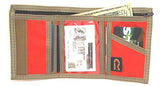 RFID Nylon Trifold Hook and Loop Wallet. w/Inside ID Window. Made in USA (Bright Orange with Coyote Brown Trim)
