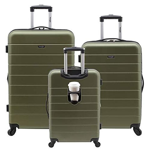 Wrangler Smart Luggage Set with Cup Holder and USB Port, Olive Green, 3 Piece