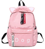 Girls Cute Cat Ear Backpack School Bag Lightweight Bookbags (Pink Dog)
