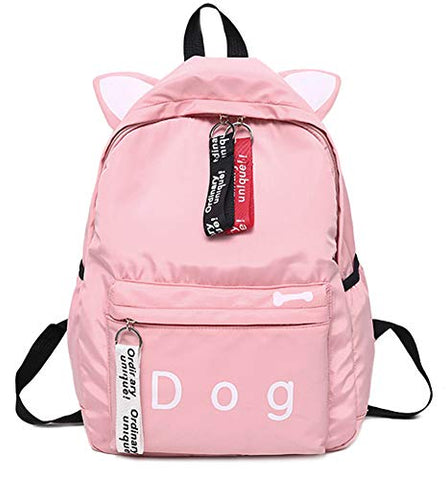 Girls Cute Cat Ear Backpack School Bag Lightweight Bookbags (Pink Dog)