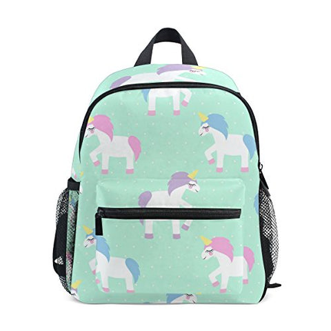 GIOVANIOR Cute Cartoon Unicorn Mint Green Polka Dots Travel School Backpack for Boys Girls Kids