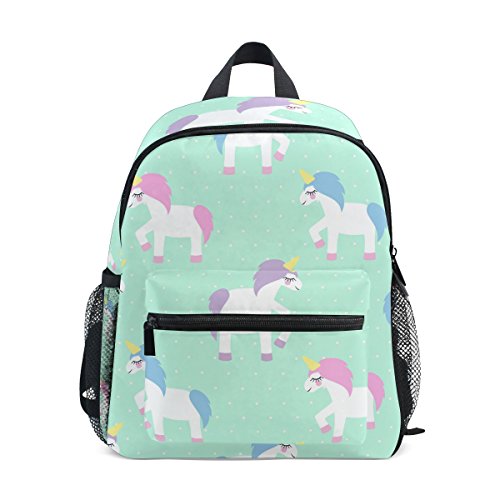 GIOVANIOR Cute Cartoon Unicorn Mint Green Polka Dots Travel School Backpack for Boys Girls Kids